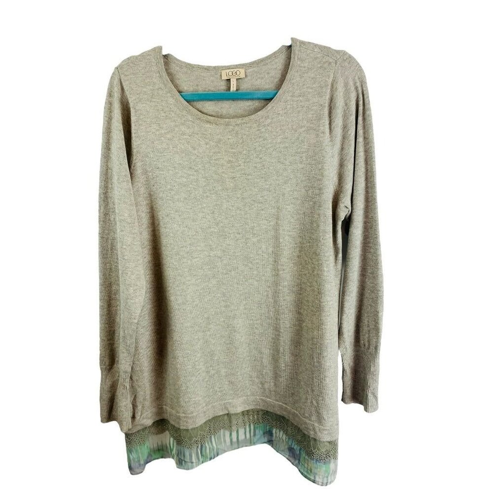 Large LOGO by Lori Goldstein Lightweight Gray Sweater Cashmere Blend Flounce Hem